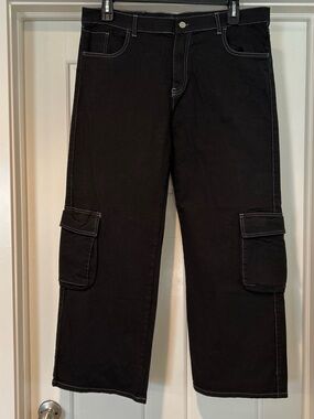 Black Cargo Pants with Contrast Stitching